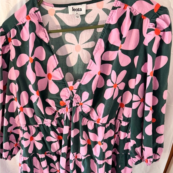 Leota Zariah Empire Waist Mini Dress 2X Floral Cotton Pockets - Picture 7 of 10